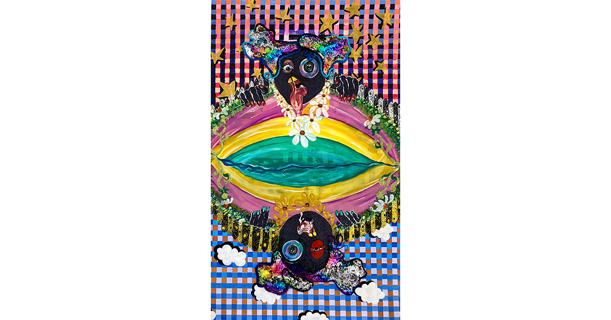 Victoria Dugger. It Ain’t That Deep, 2021. Gouache, sequins, glitter on panel, 36" x 52”