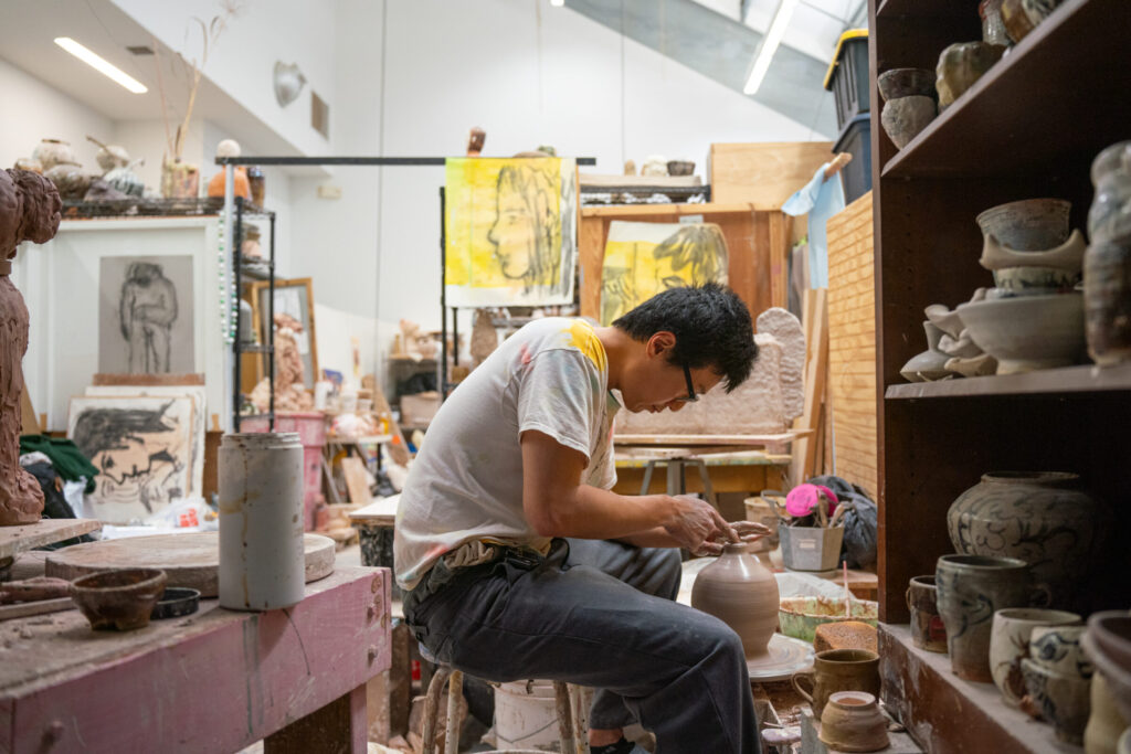 Yoon Hwang in his ceramics studio in April 2024. (Photo/Sidney Chansamone, sid.chansa@gmail.com)